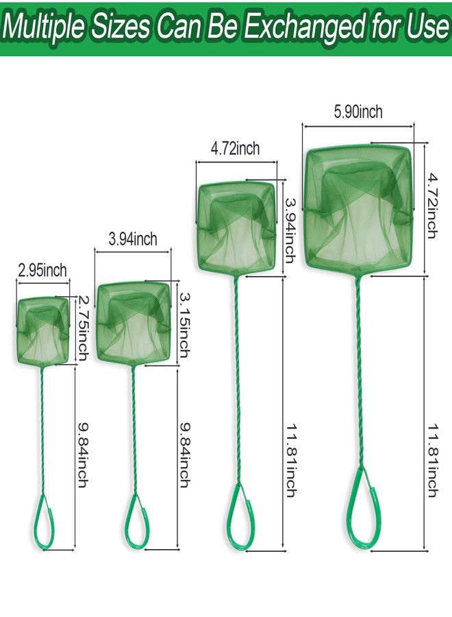 PHITUODA 4 Pack Aquarium Fish Net 4 Sizes Quick Catch Mesh Nylon Fishing Catch Nets Square Fish Nets with Handle (3in, 4in, 5in, 6in) - Image 2